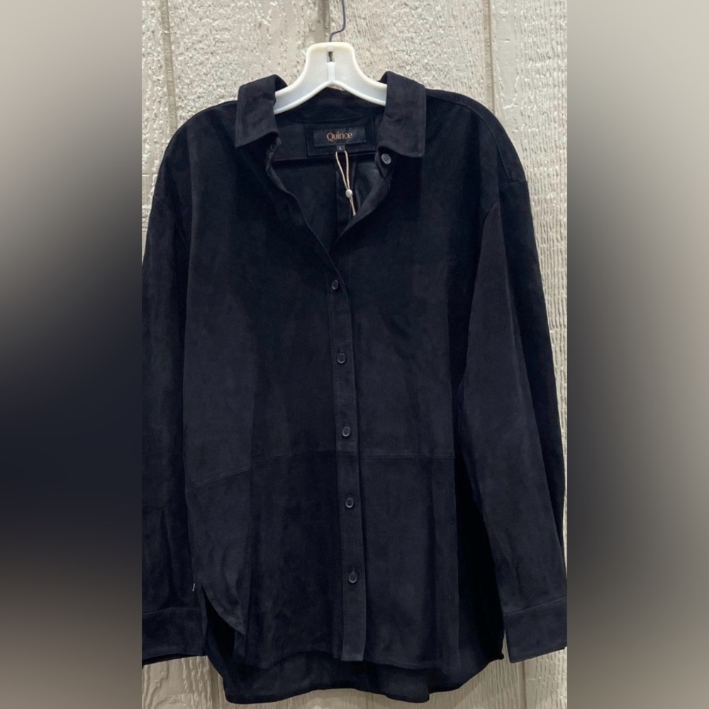 New Quince Black Suede Leather Chore Jacket SZ Large - Picture 2 of 12
